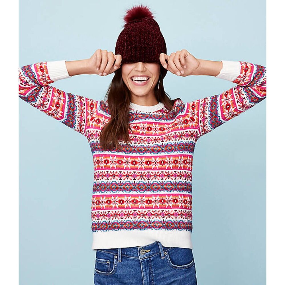 Multicolor LOFT Fair Isle Crew Neck Long Sleeve Pullover Knit Sweater (NWT) - Picture 5 of 5